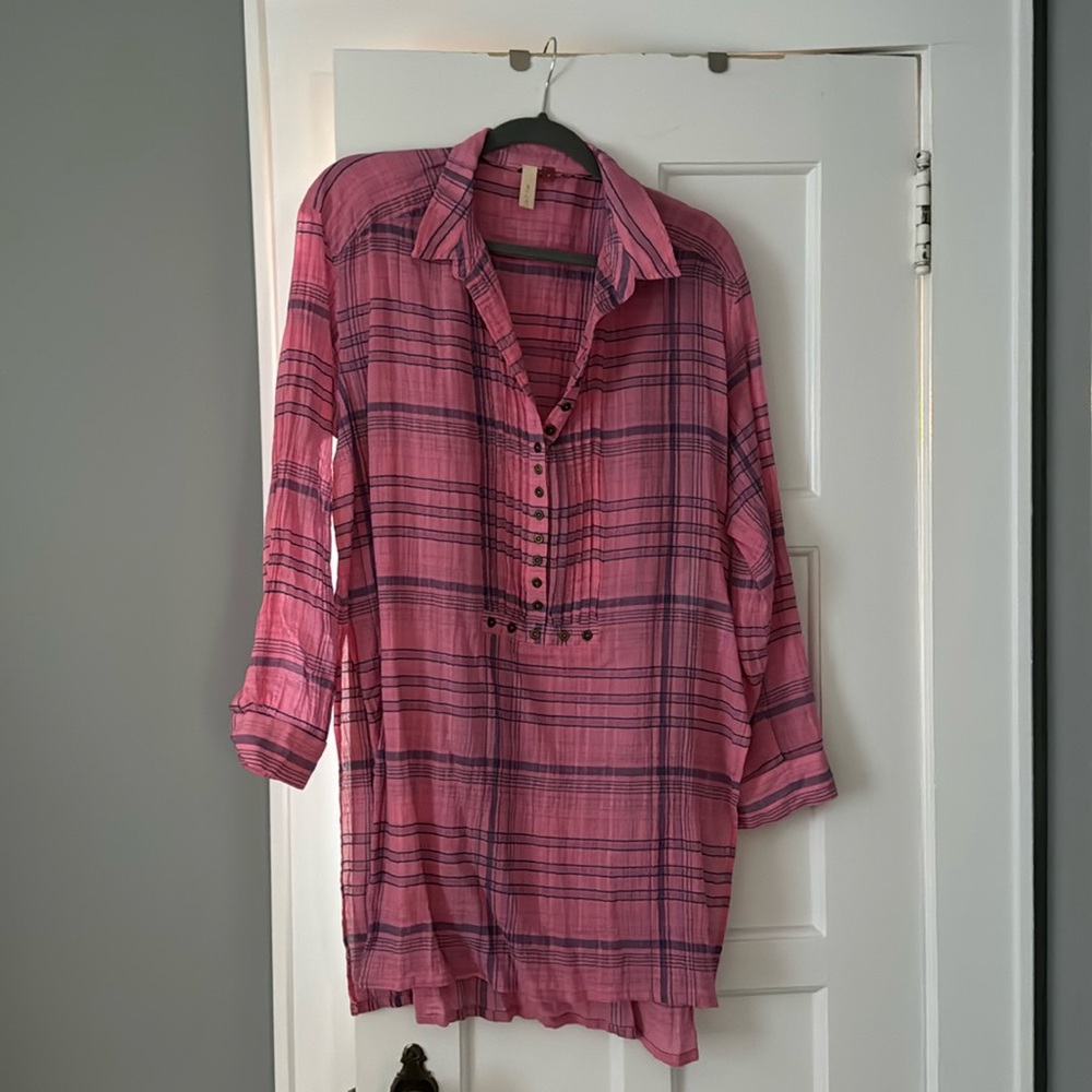 Pilcro pink and blue plaid tunic